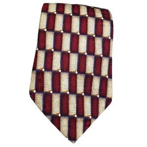 Bill Blass Black Label Checkered  Red & Gold Classic Wide Silk Mens Neck Tie